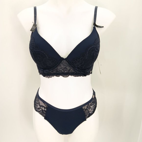 TAHARI 36B/M BLUE PUSH UP BRA SET - Picture 7 of 16